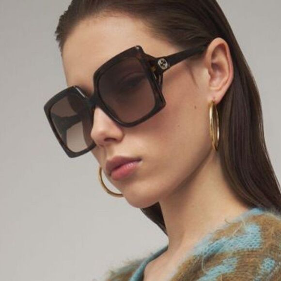 NEW Gucci Logo GG0876S 002 Havana Brown Gradient Rectangle Women Sunglasses - Picture 2 of 13